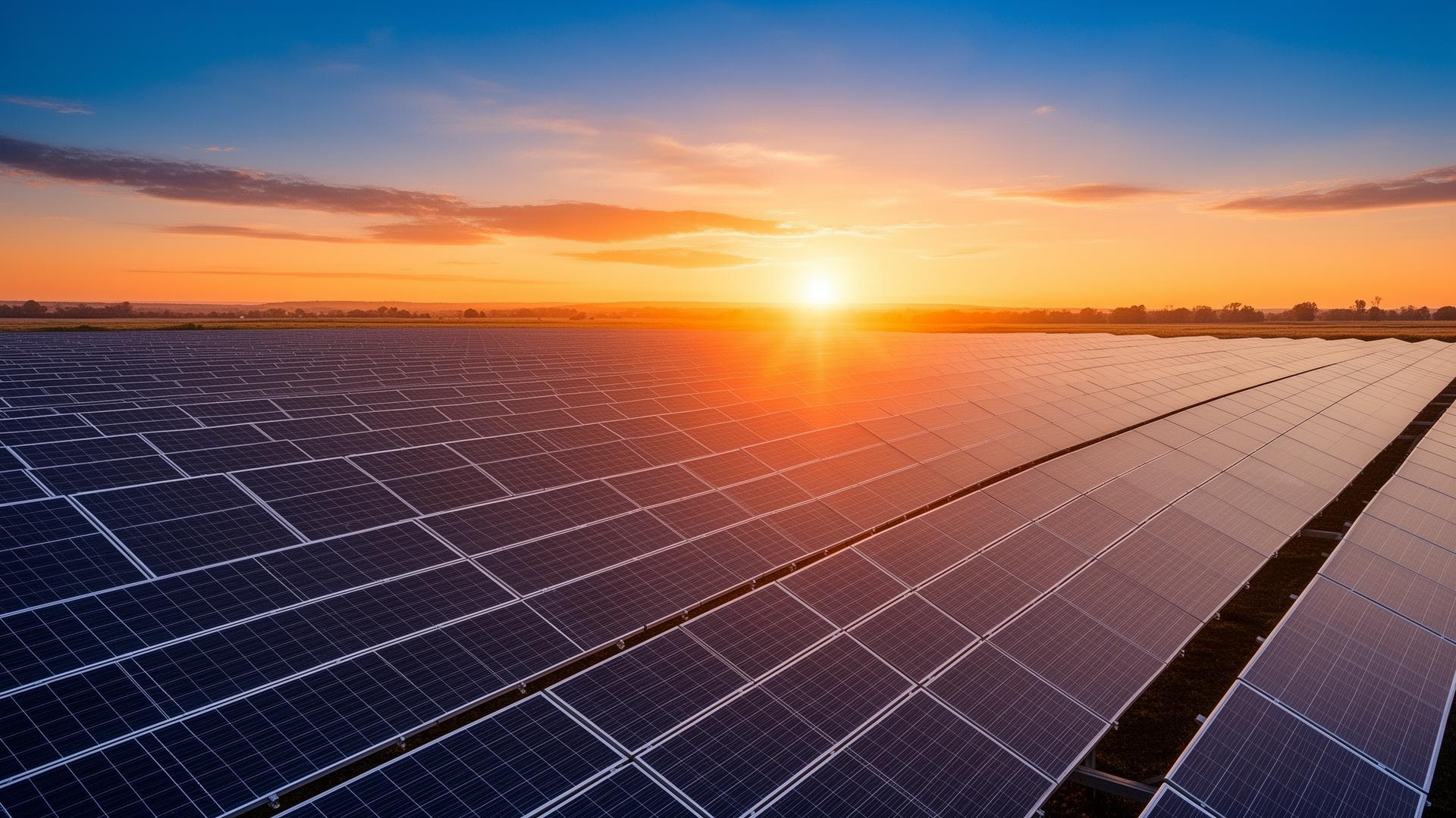 Solar farm at sunrise